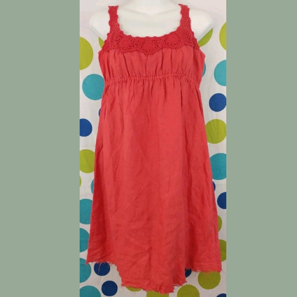 Lucky Brand Small Red Linen Country Raw Edge Hem